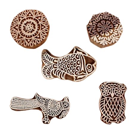 Set of 5 Piece New Mix Wooden Printing Blocks